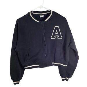 Zara Big Girls Black and White Varsity Jacket with Los Angeles Embroidery